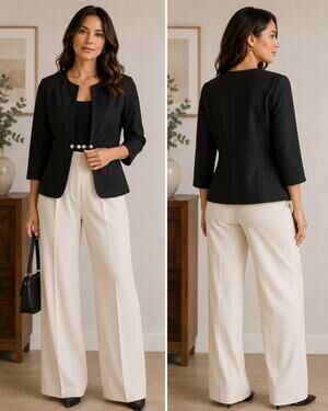 Adilisk Women’s M Black Textured Blazer Jacket Rhinestone Closure 3/4 Sleeve